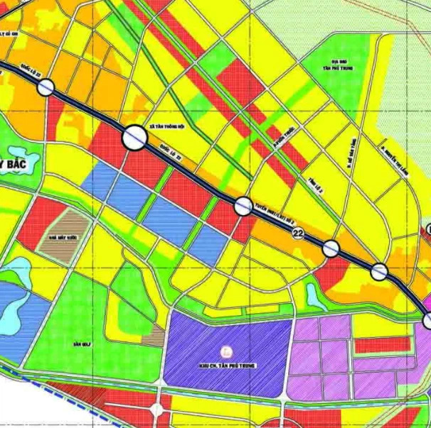 Quy hoạch giao thông xã Tân Thông Hội trên bản đồ định hướng phát triển không gian TP HCM đến năm 2025. (Nguồn: Sở Quy hoạch & Kiến trúc TP HCM).