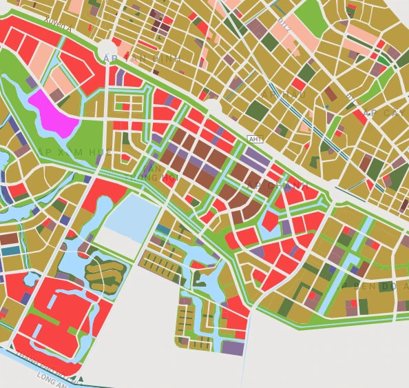 Quy hoạch giao thông xã Tân Thông Hội bản đồ quy hoạch phân khu tỷ lệ 1/2000. Trong ảnh, các đường kẻ màu trắng là các đường giao thông. (Nguồn bản đồ: Sở Quy hoạch & Kiến trúc TP HCM).