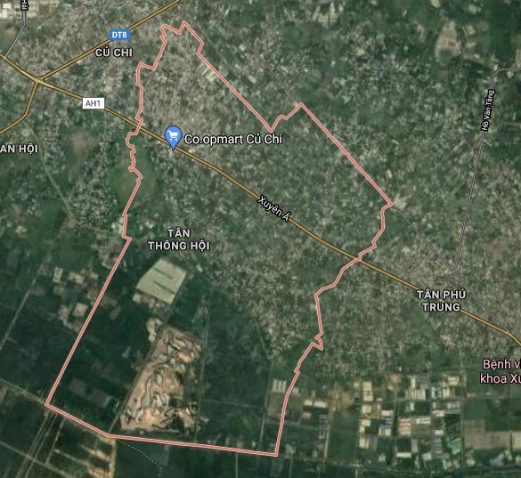 Xã Tân Thông Hội thể hiện trên bản đồ Google vệ tinh.