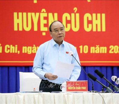 Chủ tịch nước Nguyễn Xuân Phúc phát biểu tại điểm cầu thị trấn Củ Chi.